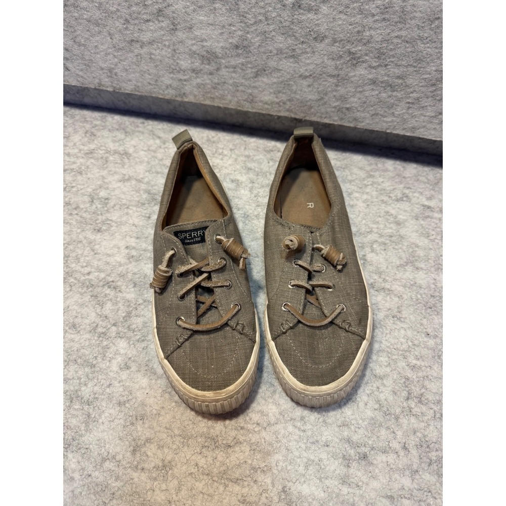 Sperry boat shoes deck grey fabric lace up Woman's Size 7.5 summer beach